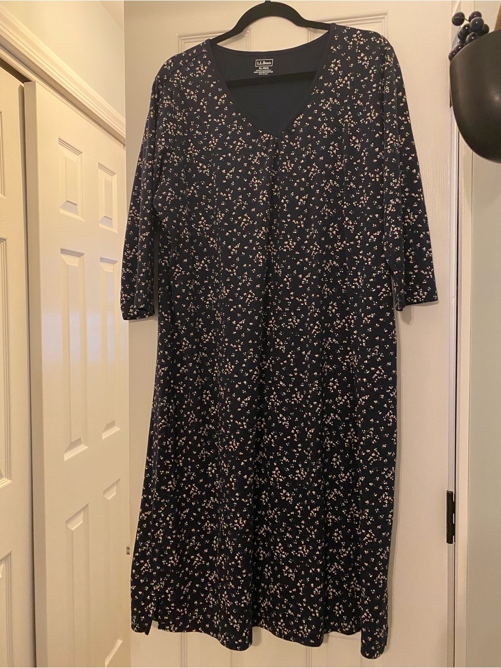 L.L. Bean XL Supima Cotton Nightgown Navy Floral Modest Loungewear Grannycore